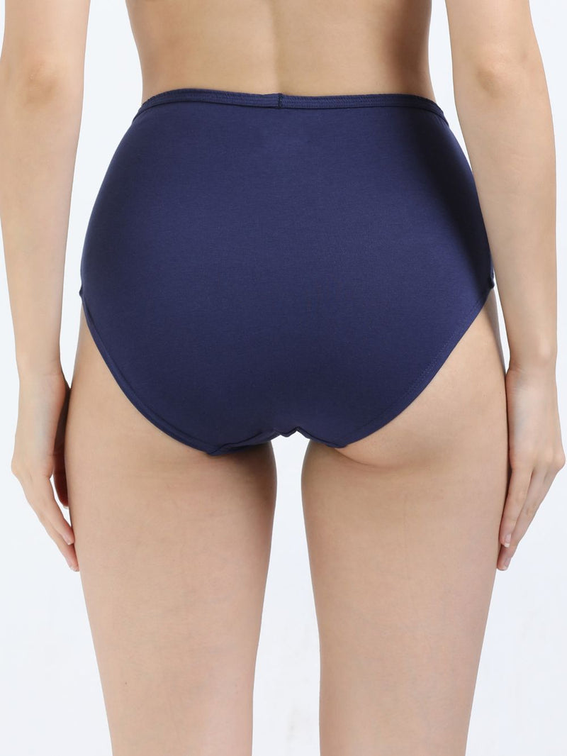 Black and Medieval Blue Organic Cotton High Waist Panty Inner Waistband for Women - Pack of 2