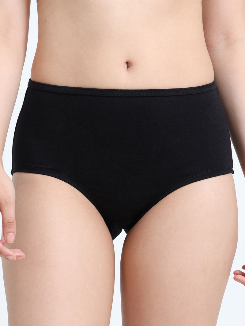 Black and Medieval Blue Organic Cotton High Waist Panty Inner Waistband for Women - Pack of 2