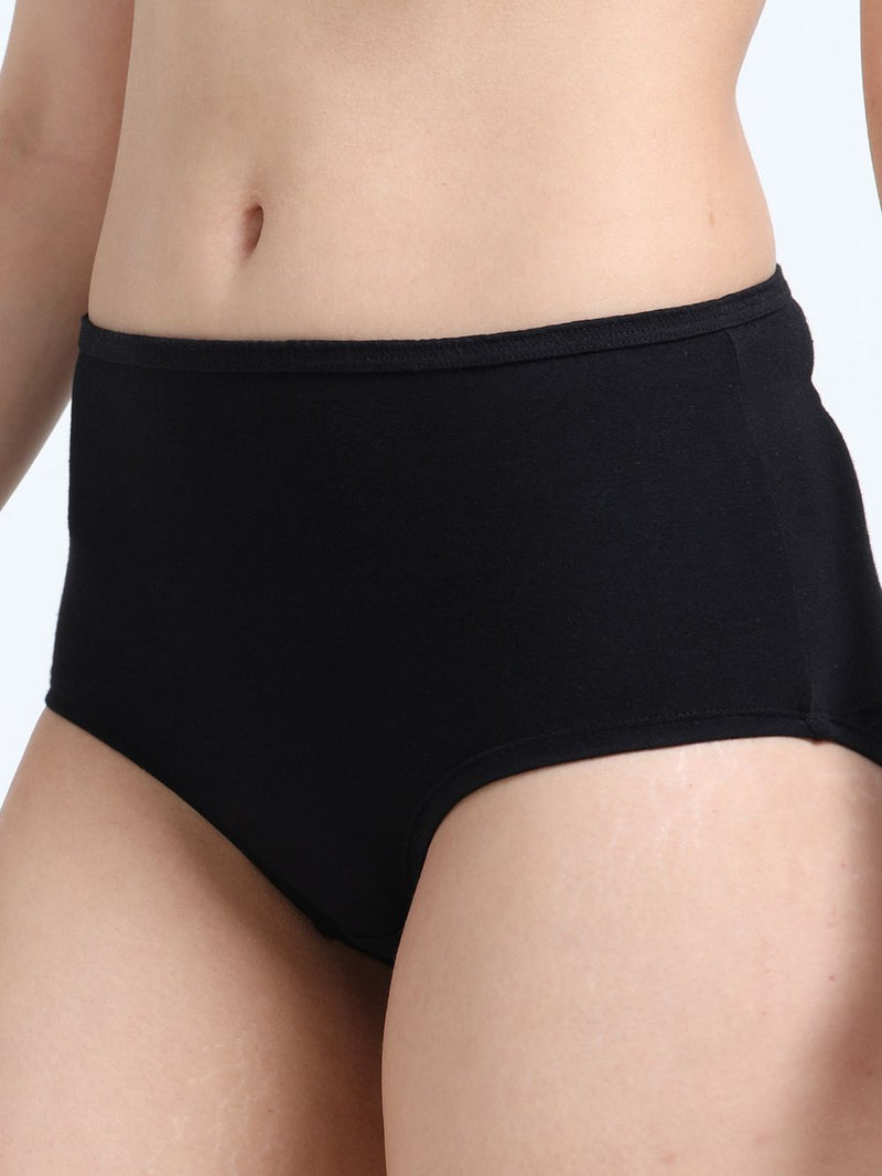 Black and Medieval Blue Organic Cotton High Waist Panty Inner Waistband for Women - Pack of 2