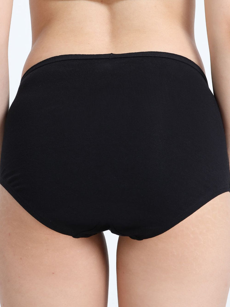 Black and Medieval Blue Organic Cotton High Waist Panty Inner Waistband for Women - Pack of 2