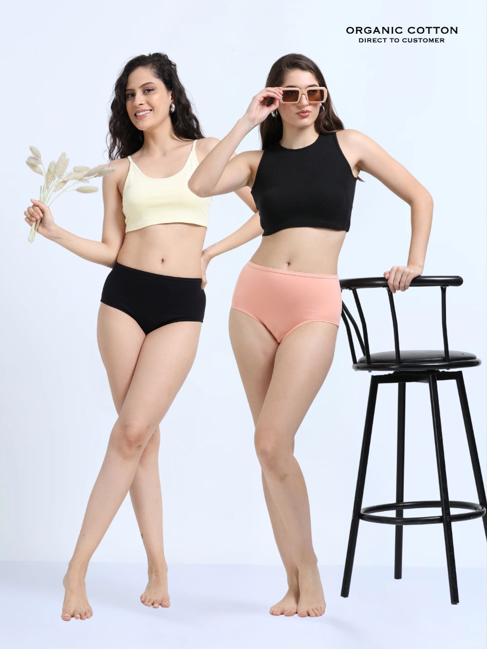 Black and Peach Amber Organic Cotton High Waist Panty Inner Waistband for Women - Pack of 2