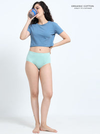 Peach Amber and Sky Light Organic Cotton High Waist Panty Inner Waistband for Women - Pack of 2