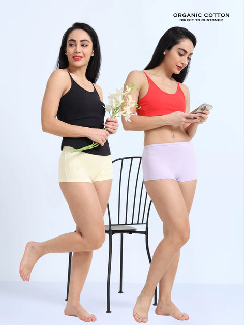 Baby Yellow and Orchid Petal Organic Cotton Boy Shorts for Women - Pack of 2