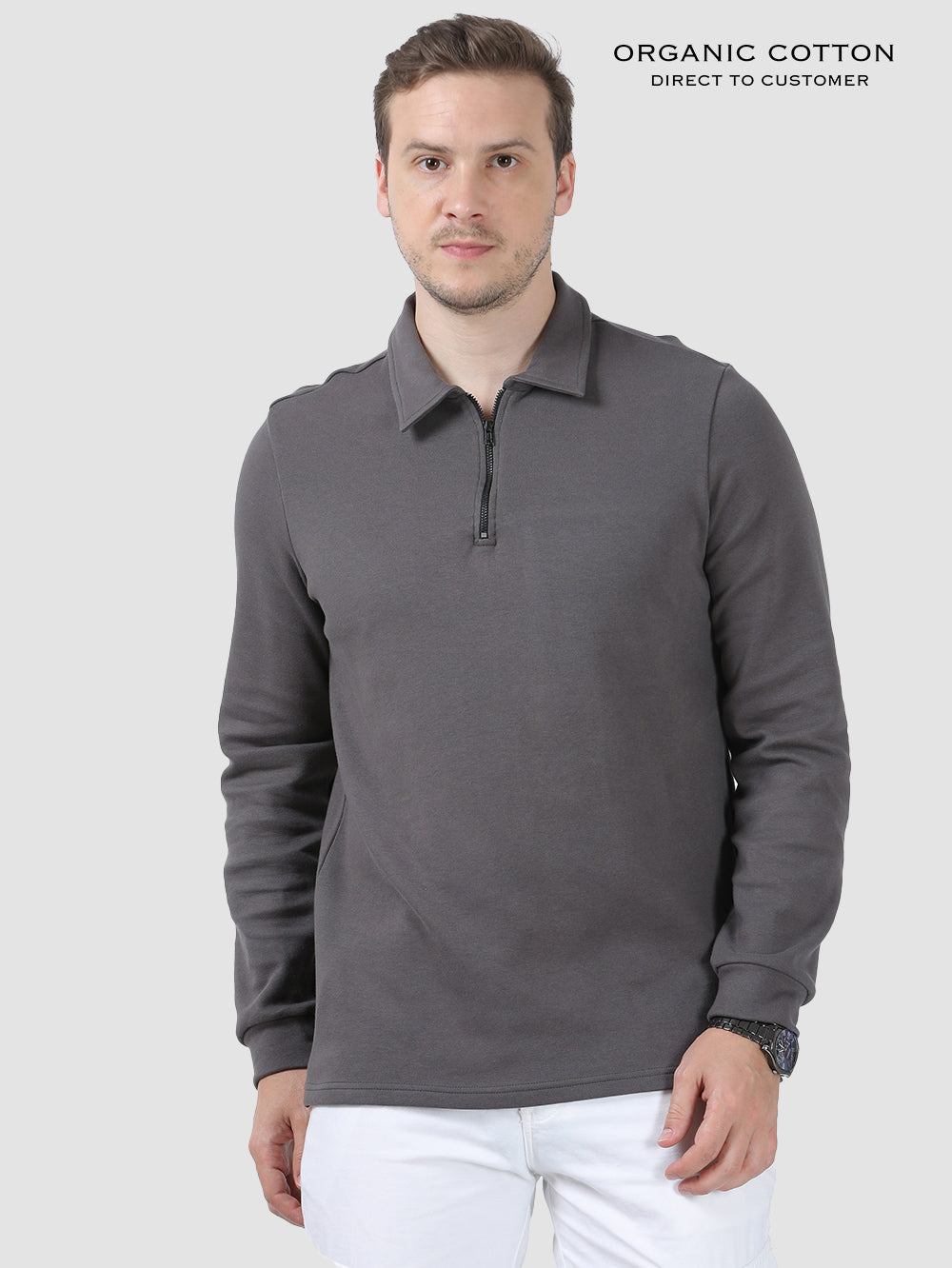 Gull Grey Mens Organic Cotton Polo Pullover Tee