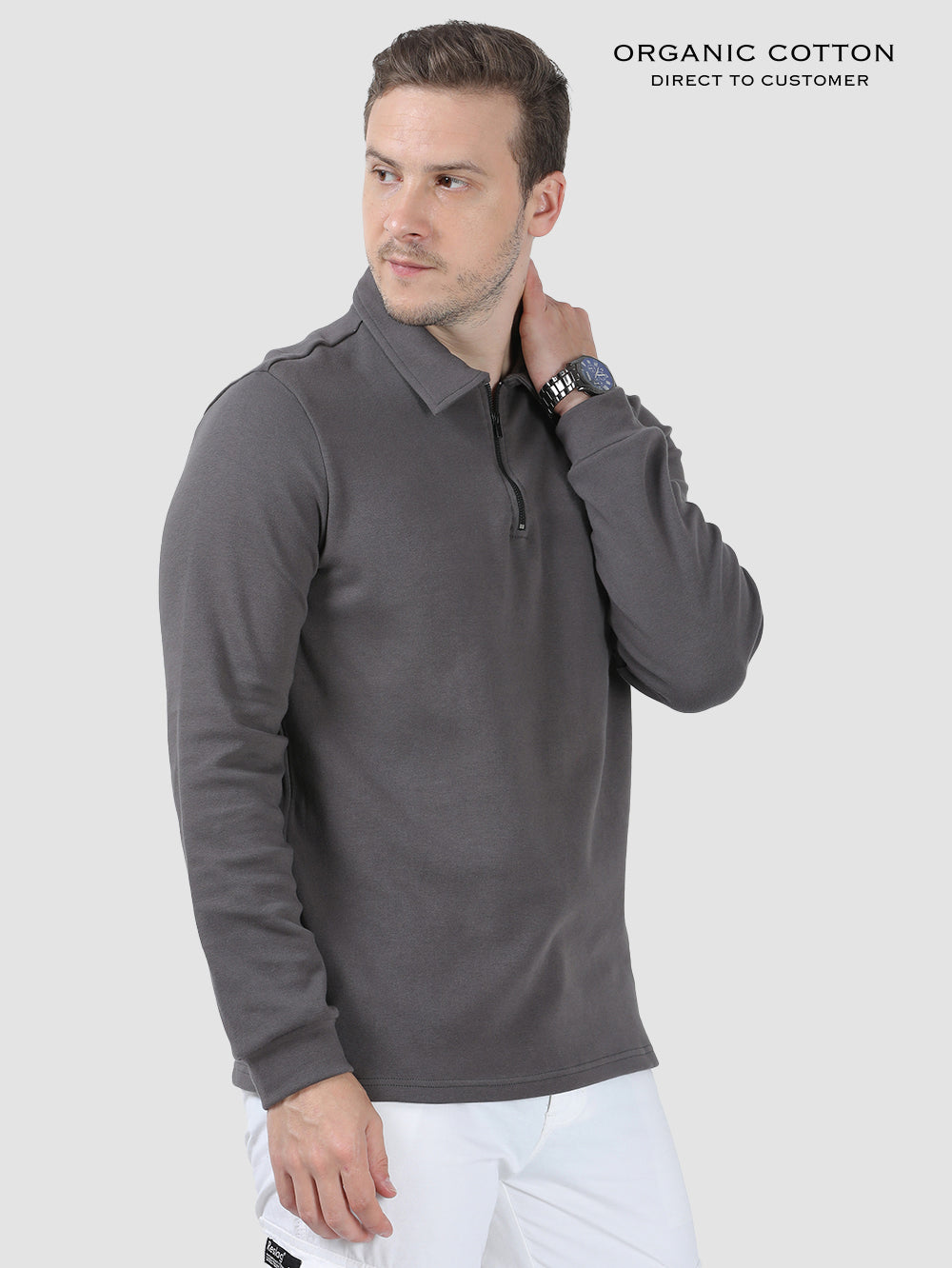 Gull Grey Mens Organic Cotton Polo Pullover Tee