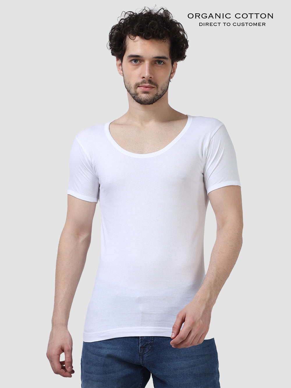 Mens Organic Super Combed Cotton Round Neck Vest With Half Sleeve