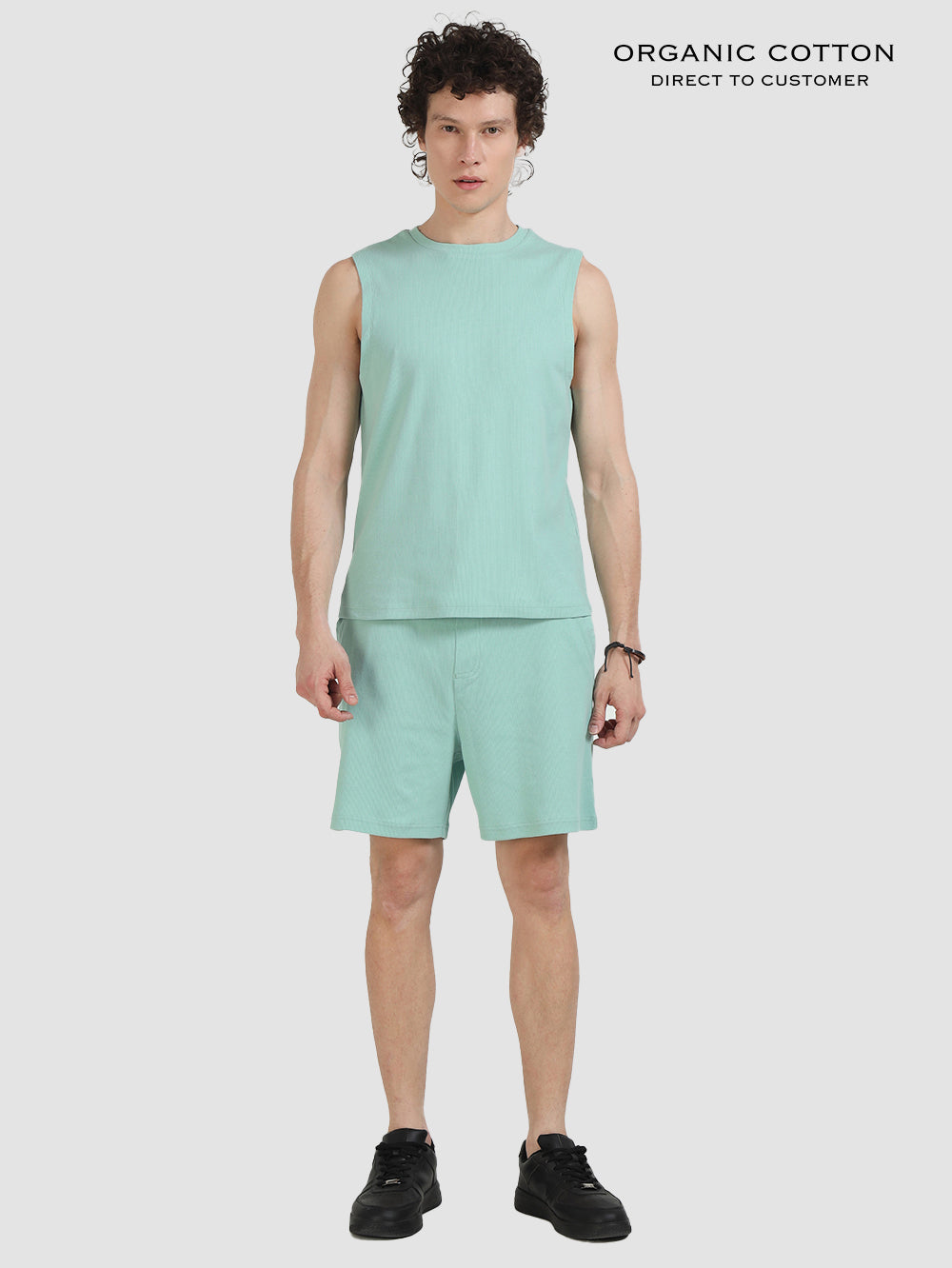 Cameo Green Breathable Ribbed Organic Cotton Men's Co-Ord Set