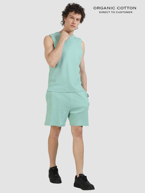 Cameo Green Breathable Ribbed Organic Cotton Men's Co-Ord Set