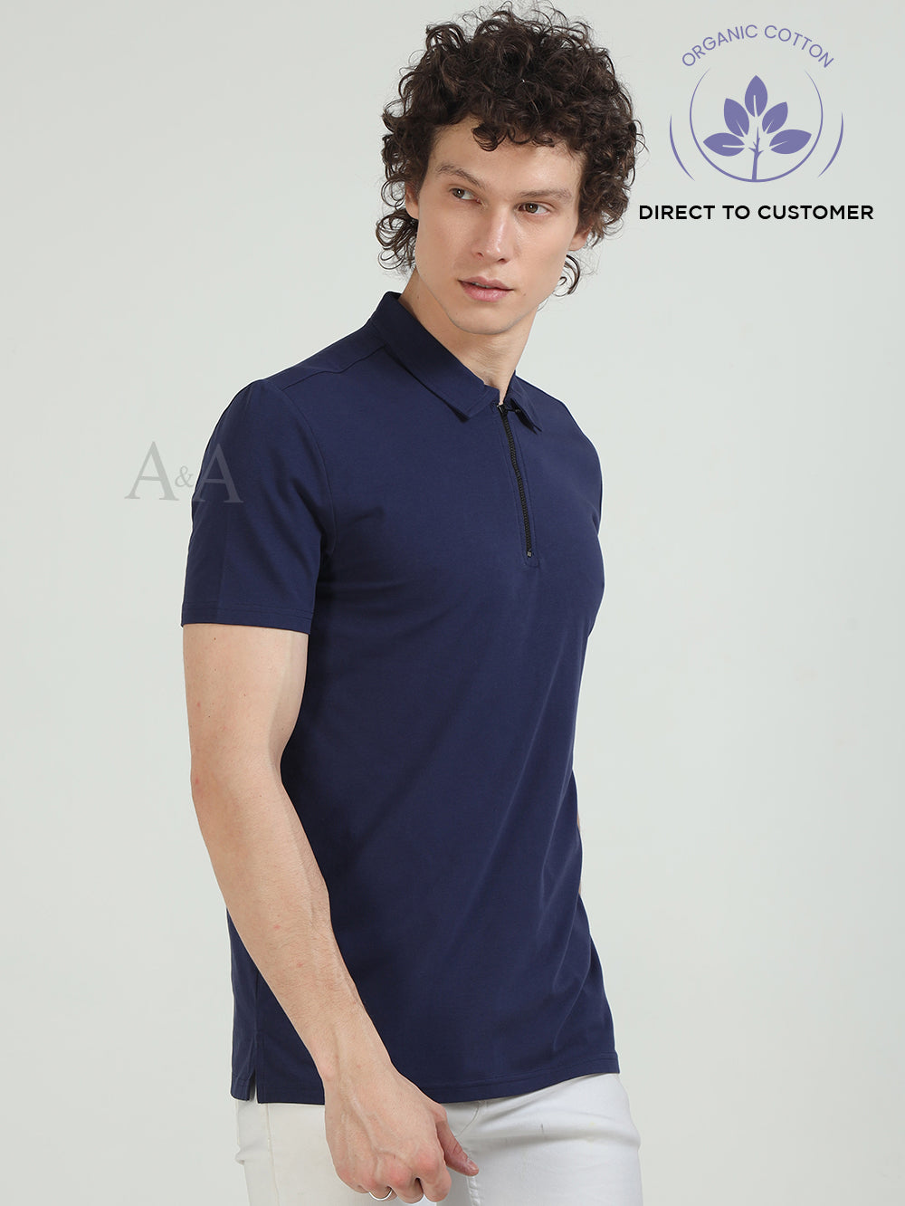 Organic Cotton Men's Zipped polo t-shirt