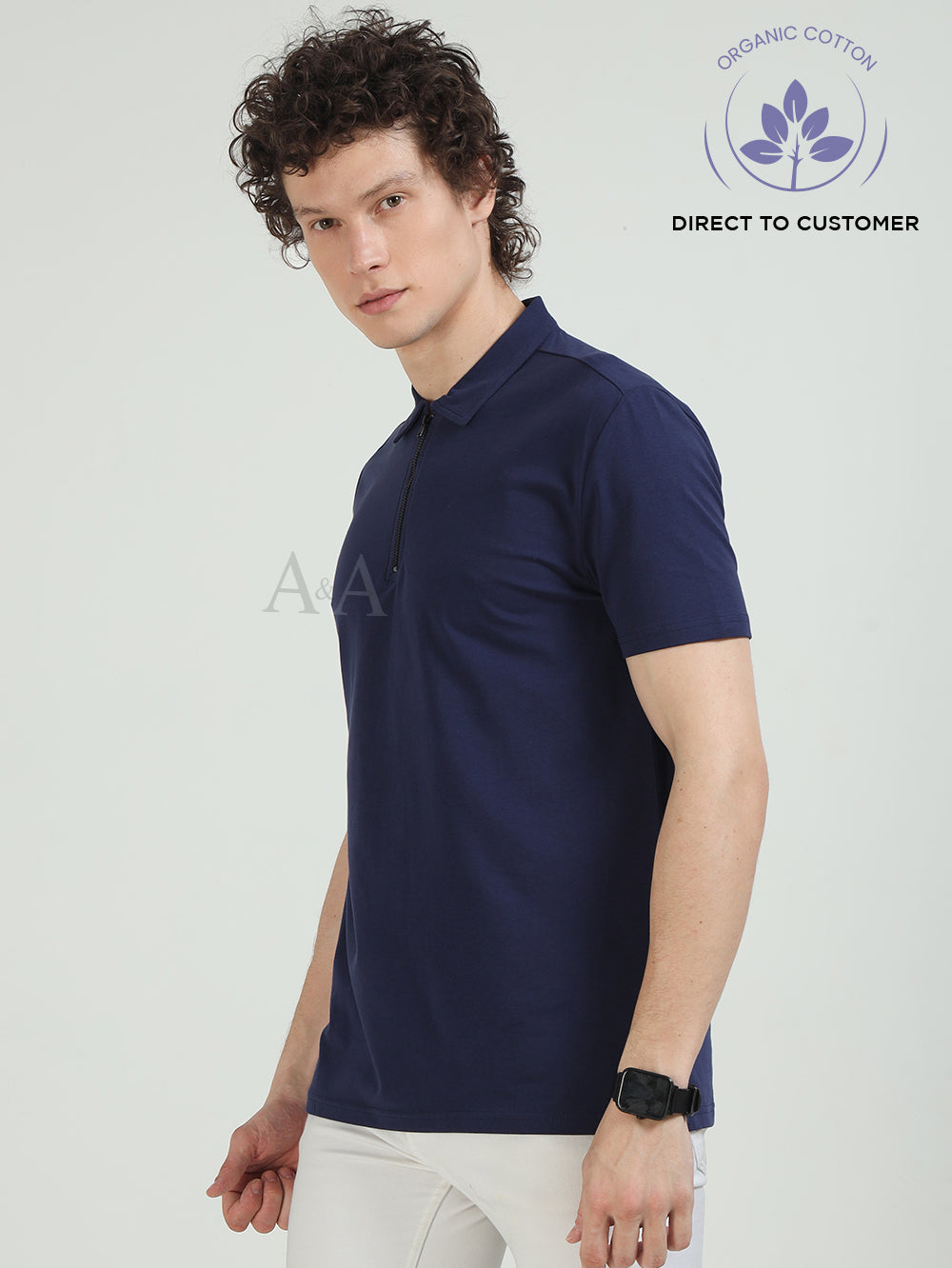 Organic Cotton Men's Zipped polo t-shirt