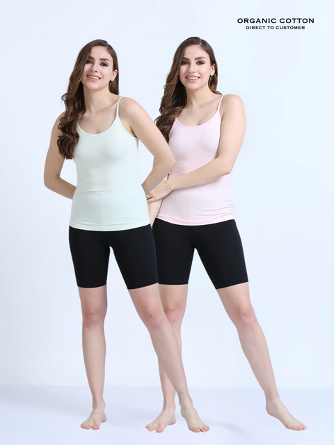 Dogwood Pink and Canary Green Thin-Strap Organic Cotton Camisole for Women - Pack of 2