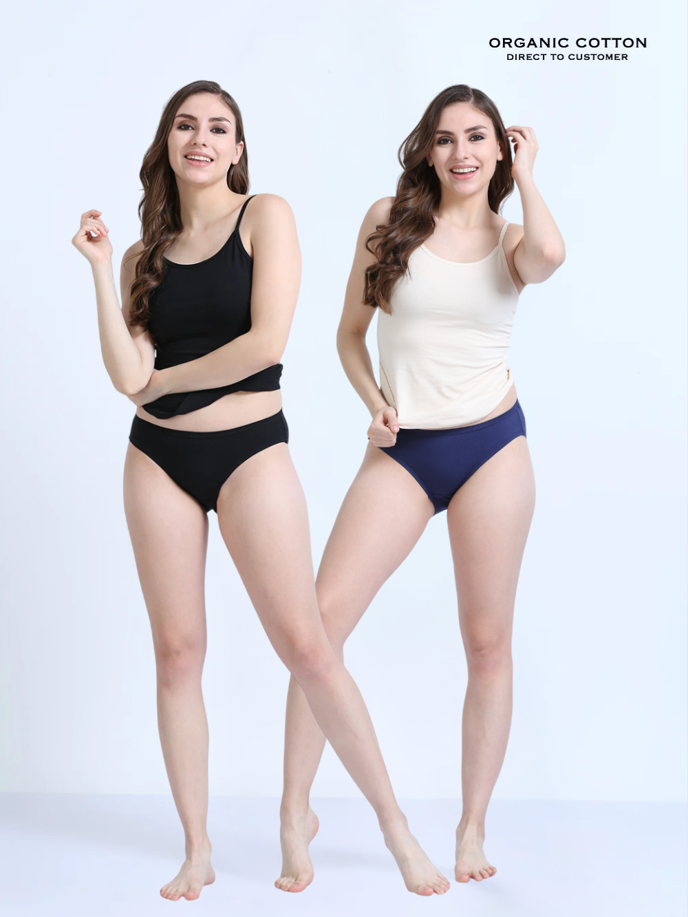 Black and Medieval Blue Organic Cotton Bikini Panty for Women - Pack of 2