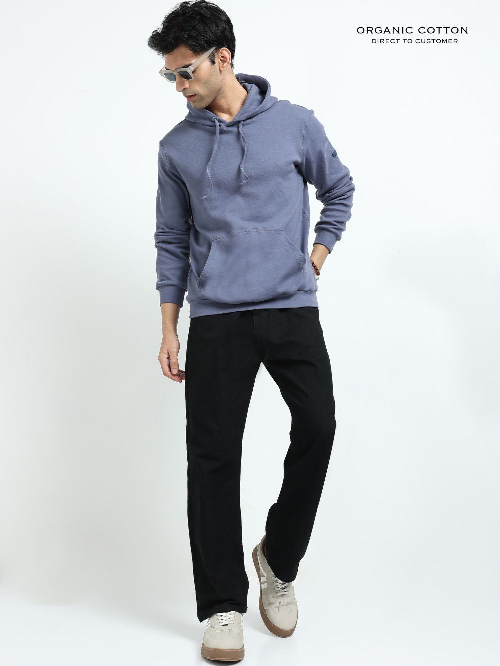 Blueish Grey Essential Comfort Organic Cotton Mens Hoodie