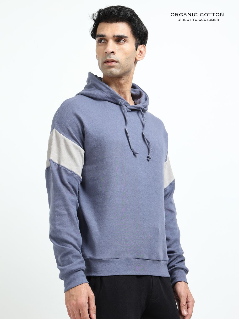Blueish Grey Organic Cotton Casual Hoodie for Men