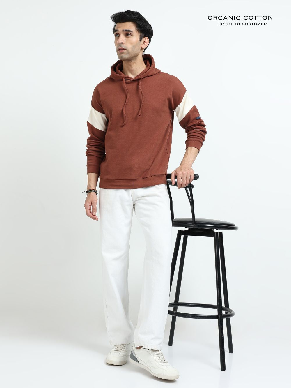 Brown Organic Cotton Casual Hoodie for Men