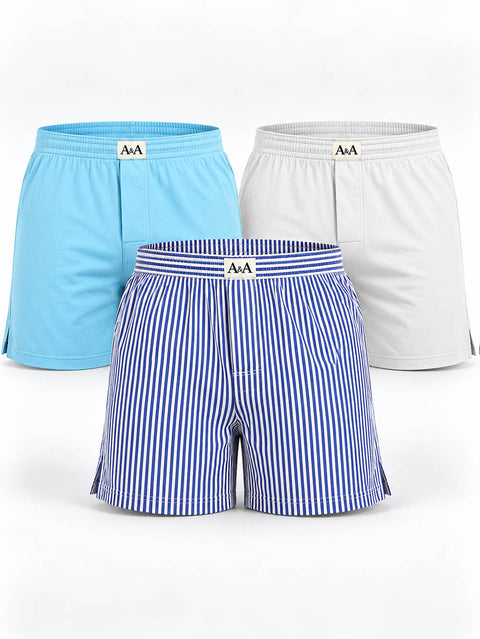 Organic Cotton Short Boxer for Mens - Pack of 3 (Delipinium Blue, Light Grey, P10-Blue)