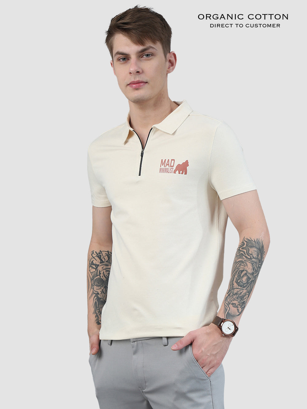 Organic Cotton With Spandex Mens Zip Up Polo T-Shirt