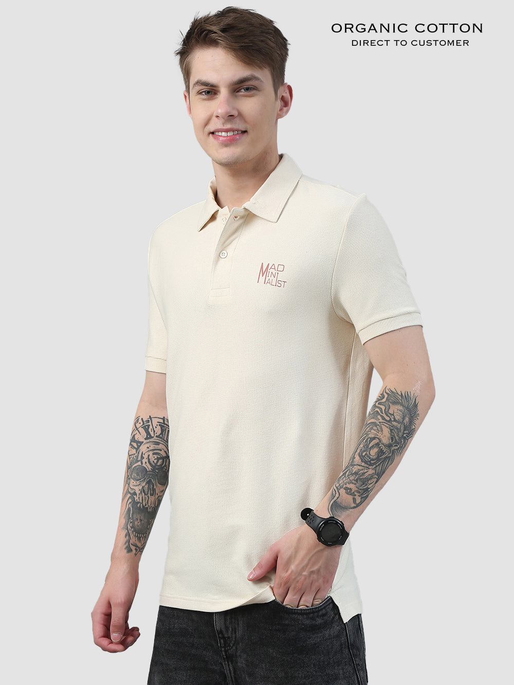 Organic Cotton With Spandex Mens Zip Up Polo T-Shirt