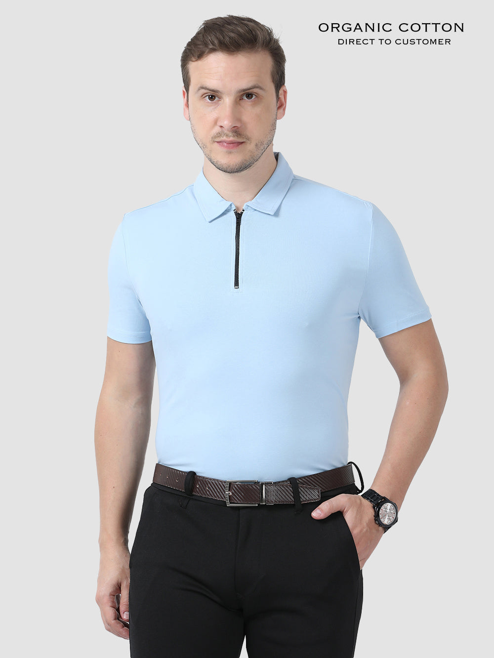 Sky Way Organic Cotton Zipper Polo T-Shirt for Men