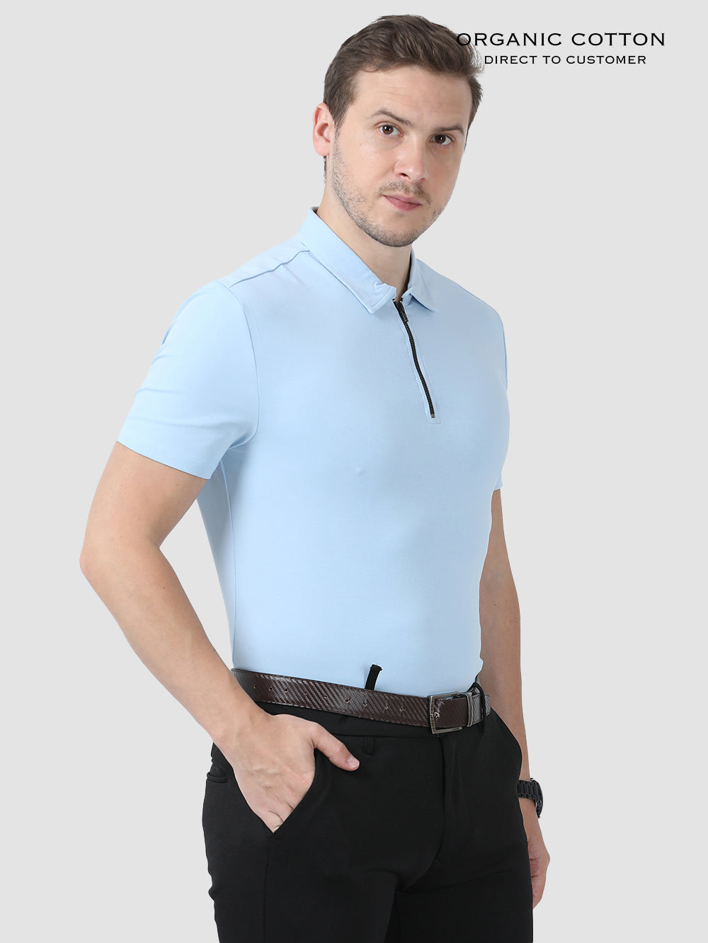 Mens Organic Cotton Zipped Polo Tee