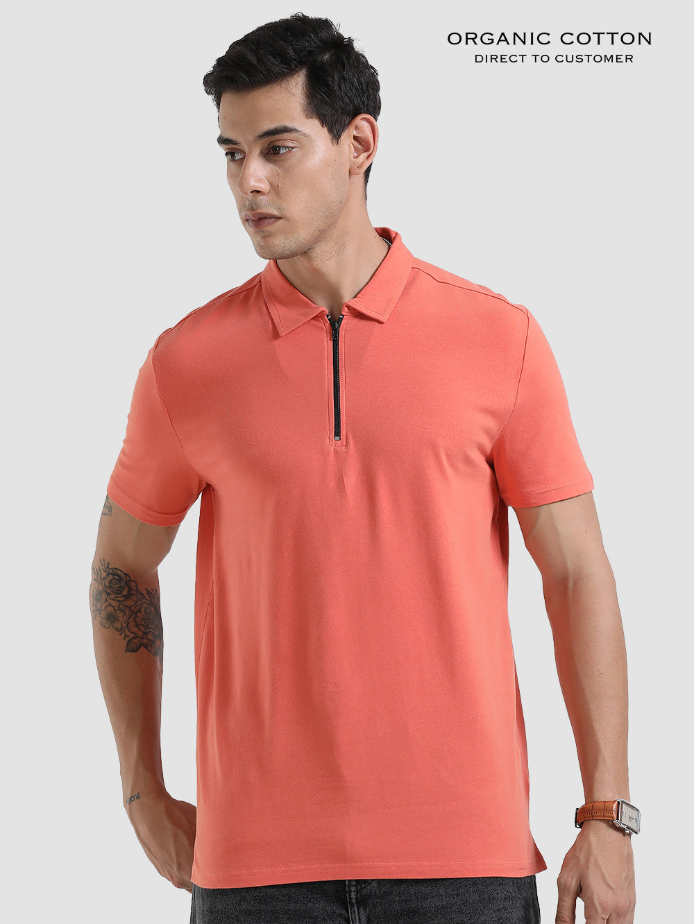 Organic Cotton Men's Zipped polo t-shirt