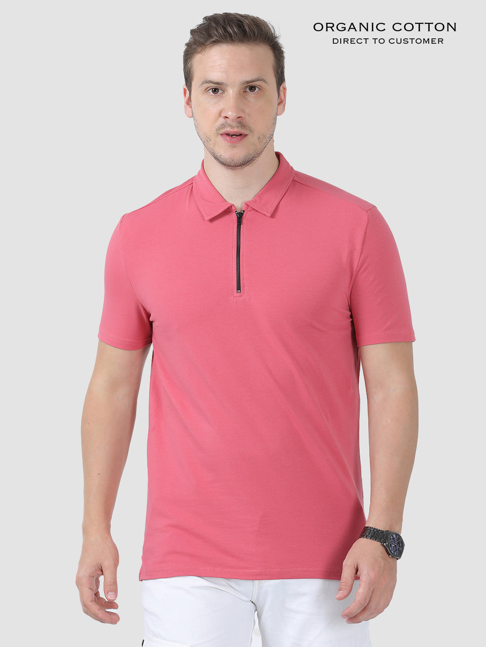 Mens Organic Cotton Zipped Polo Tee