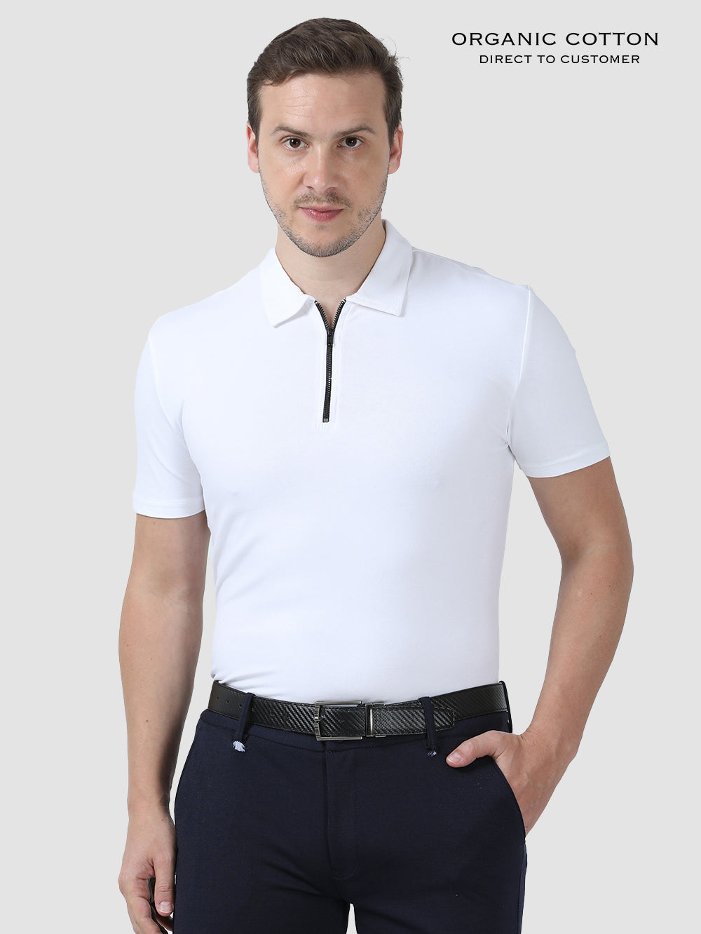 Mens Organic Cotton Zipped Polo Tee