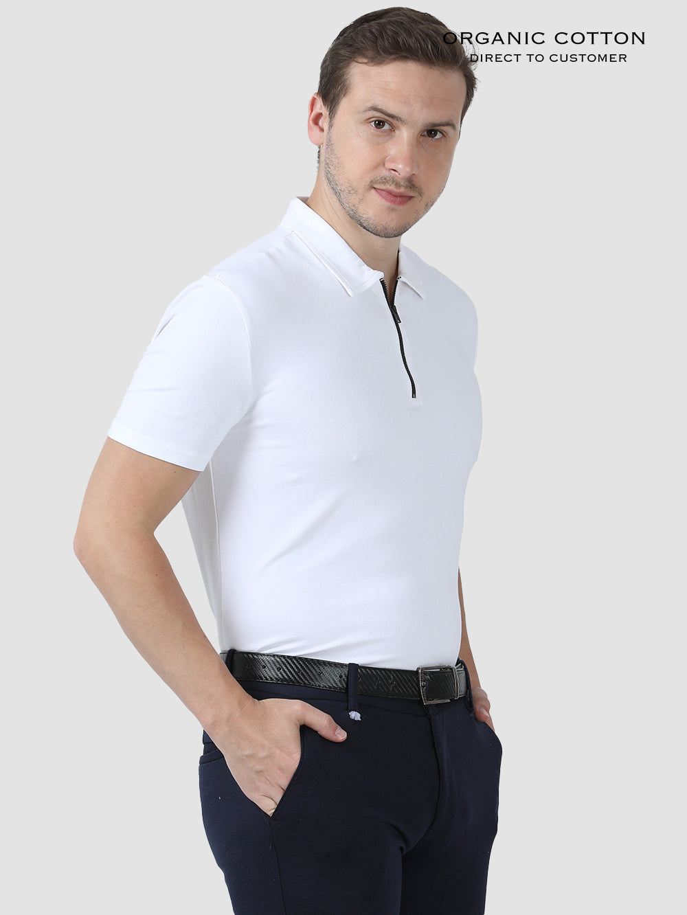 Mens Organic Cotton Zipped Polo Tee