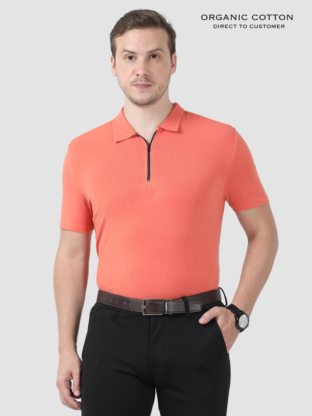 Mens Organic Cotton Zipped Polo Tee