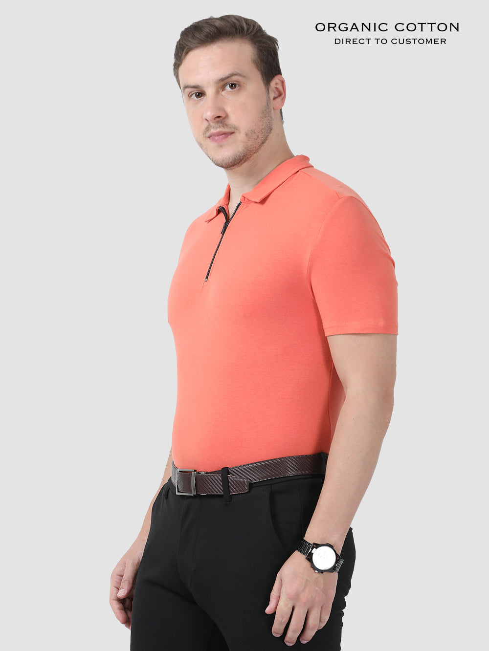 Mens Organic Cotton Zipped Polo Tee