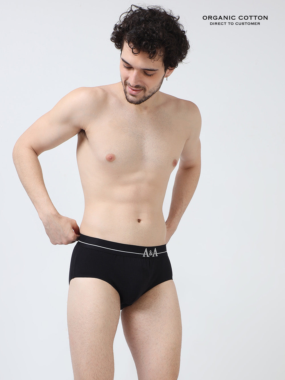 Vineyard Green Organic Cotton Super Stretch Brief with Outer Elastic Waistband. Pack of 2.