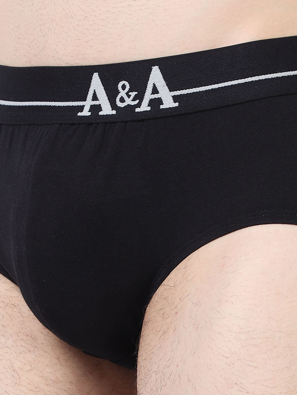 Black Organic Cotton Super Stretch Brief with Outer Elastic Waistband. Pack of 2.