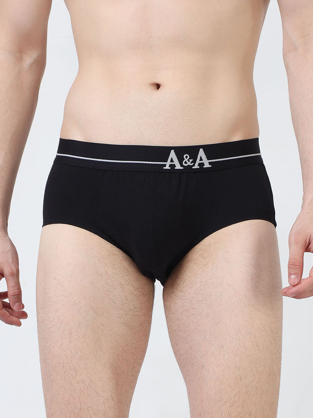 Black Organic Cotton Super Stretch Brief with Outer Elastic Waistband. Pack of 2.