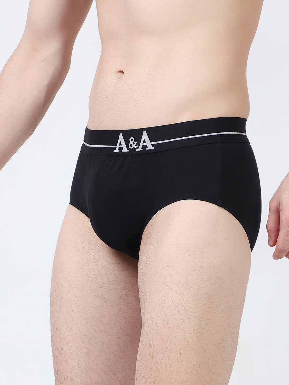 Black Organic Cotton Super Stretch Brief with Outer Elastic Waistband. Pack of 2.