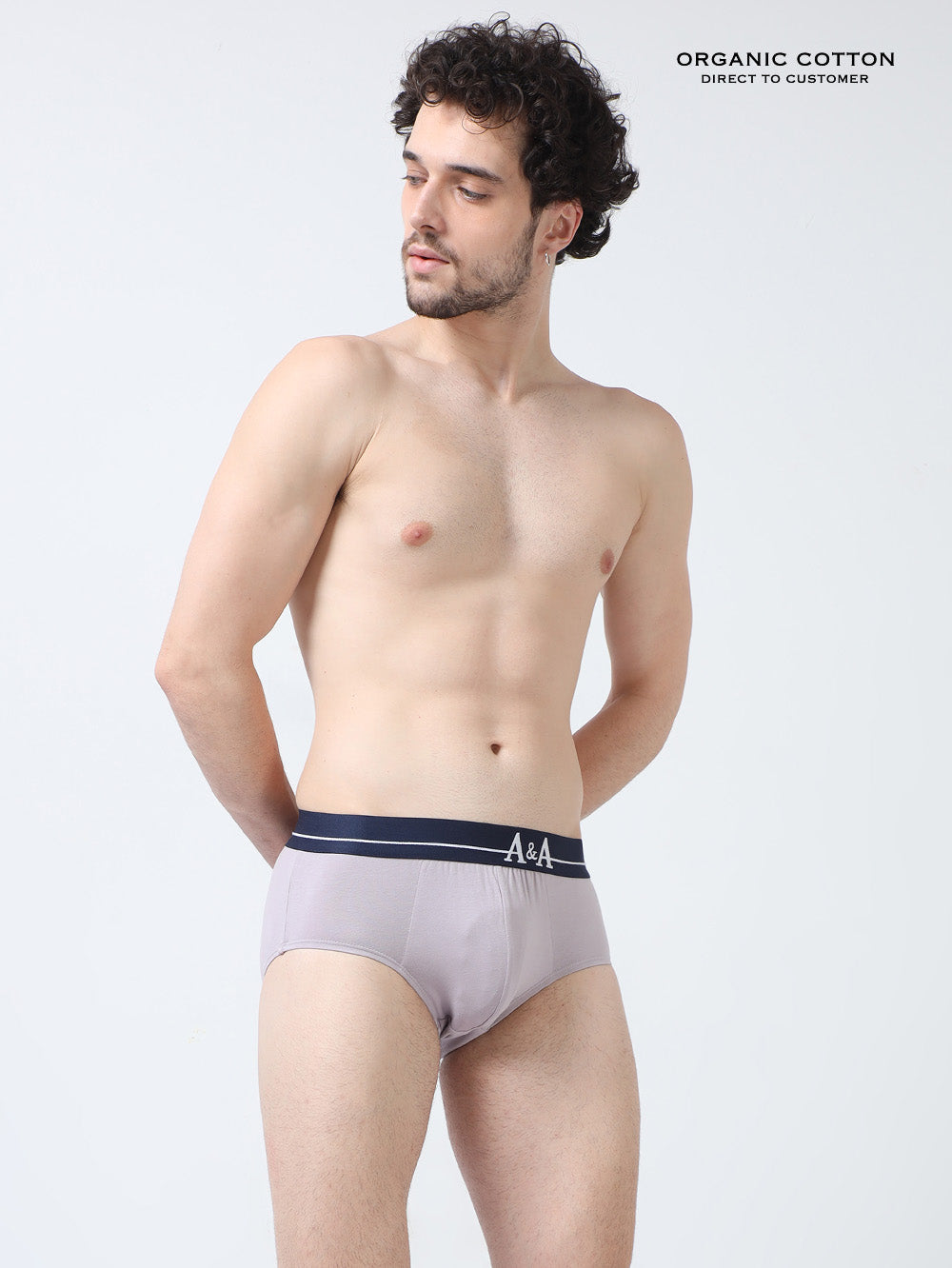Gull grey and White Swan Organic Cotton Super Stretch Brief With Outer Elastic Waistband - Pack of 2