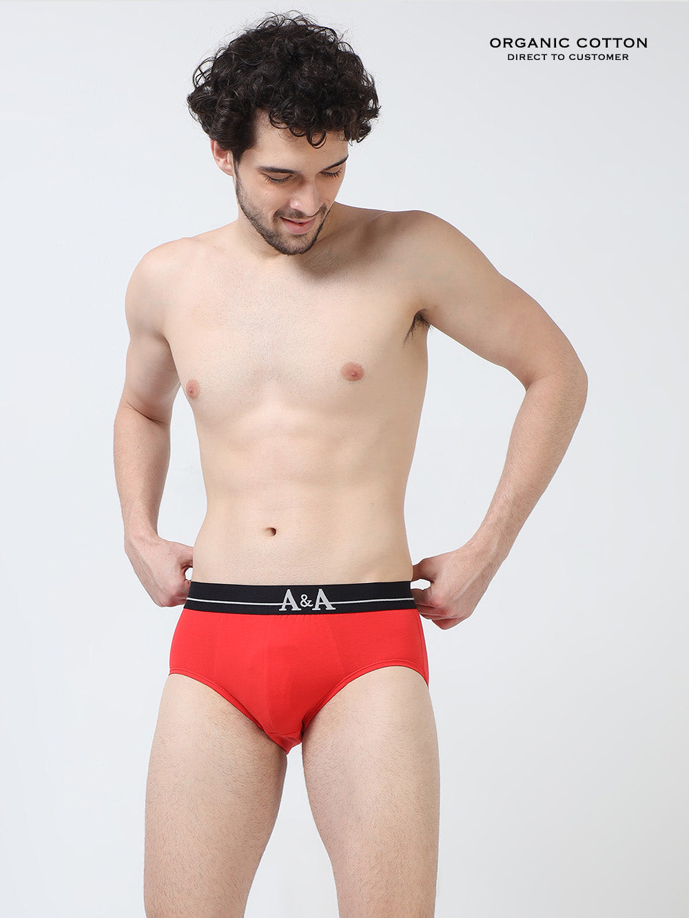 Black Organic Cotton Super Stretch Brief with Outer Elastic Waistband. Pack of 2.