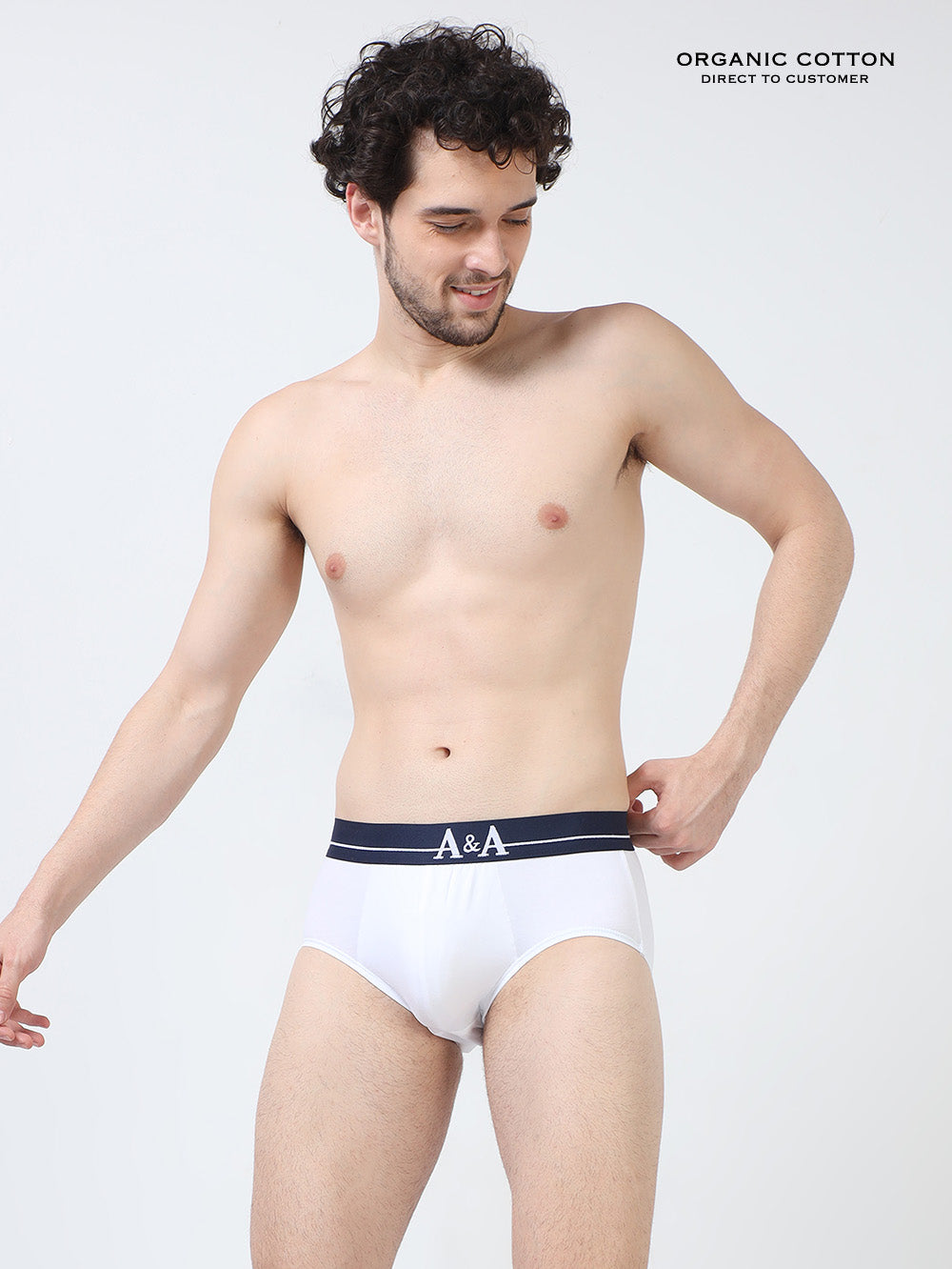 Black Organic Cotton Super Stretch Brief with Outer Elastic Waistband. Pack of 2.