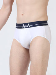 White and White Organic Cotton Super Stretch Brief Outer Elastic Waistband - Pack of 2