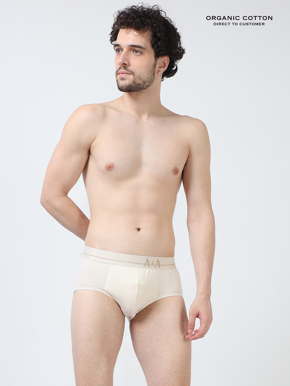 Mens Organic Cotton Stretch Brief – Outer Elastic Waistband - No Chemical Processing