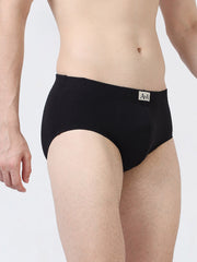 Black and  Black Organic Cotton Ultra-Soft, Super Stretch Brief with Covered Waistband. Pack of 2.