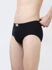 Black and  Black Organic Cotton Ultra-Soft, Super Stretch Brief with Covered Waistband. Pack of 2.