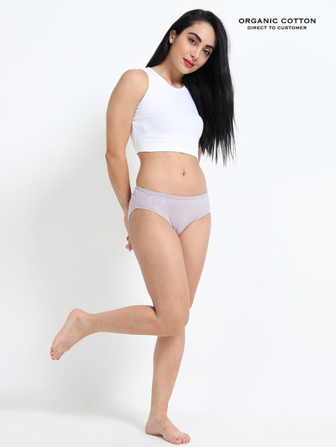 Gull Grey and Magenta Organic Cotton Mid-Waist Panty for Women - Pack of 2