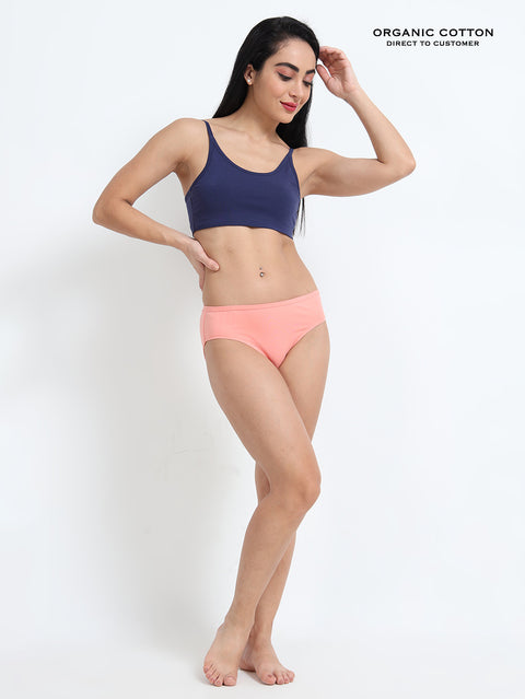 Peach Amber and Cameo Green Organic Cotton Mid-Waist Panty for Women - Pack of 2
