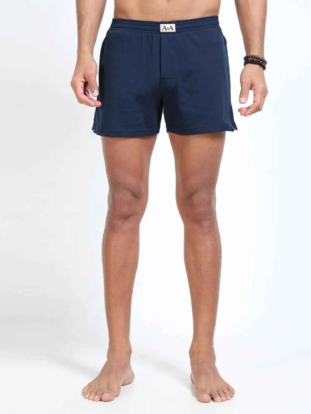 Organic Cotton Short Boxer for Mens - Pack of 3 (Navy, Blueish Grey, PO9-White)