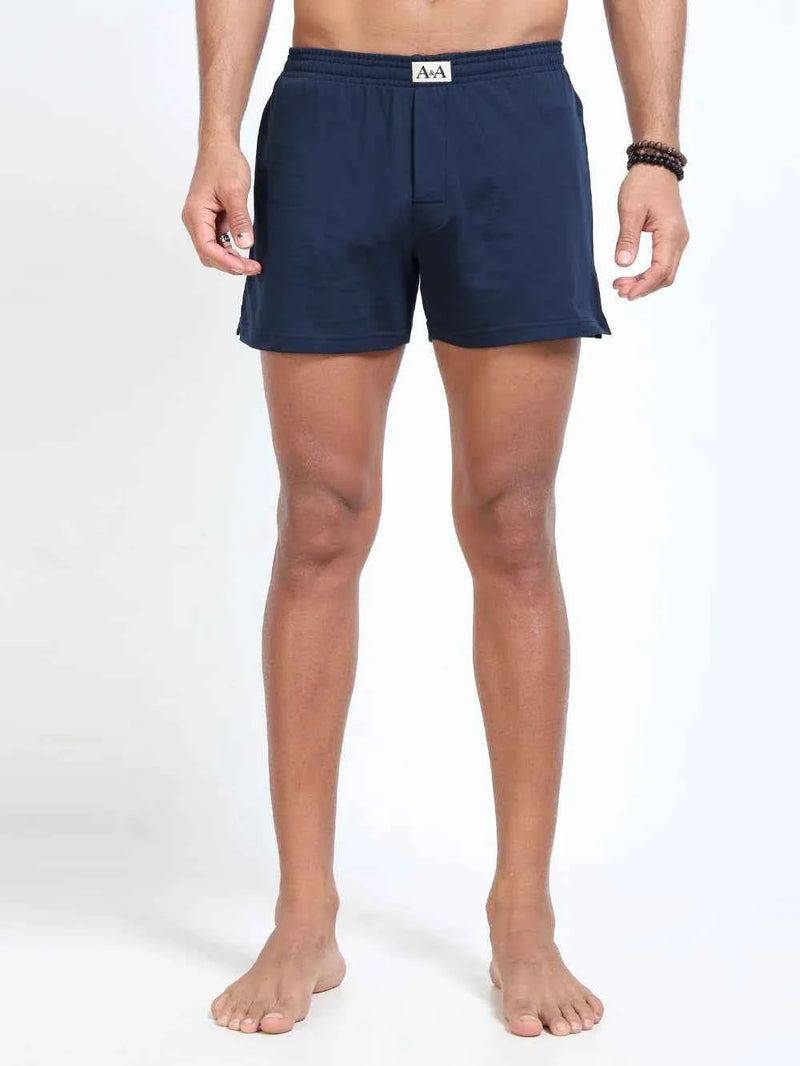 Organic Cotton Short Boxer for Mens - Pack of 3 (Navy, Blueish Grey, PO9-White)
