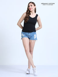 Black and Black Wide-Strap Organic Cotton Camisole for Women-Pack of 2