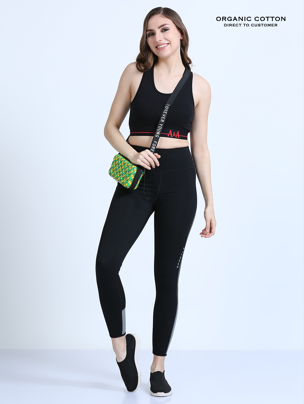 Black Organic Cotton Women's Active Sports Bra.