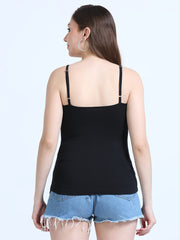 Black Thin-Strap Organic Cotton Camisole for Women. Pack of 2.