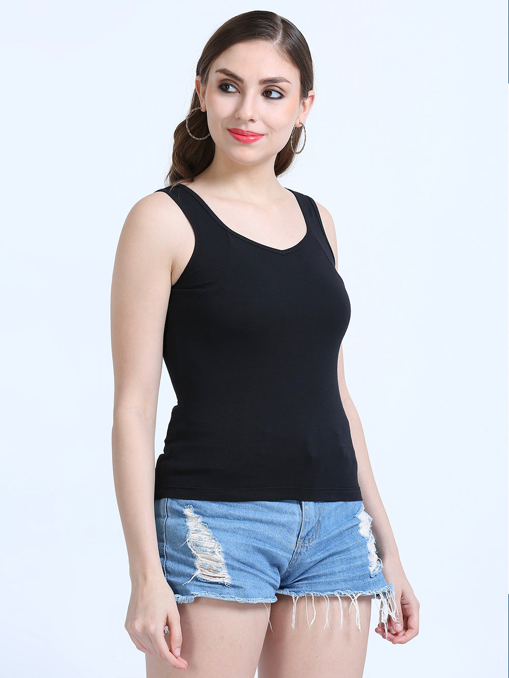 Black and Black Wide-Strap Organic Cotton Camisole for Women-Pack of 2