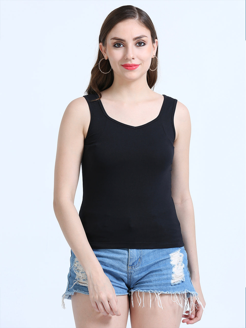 Black and Black Wide-Strap Organic Cotton Camisole for Women-Pack of 2
